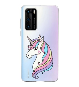 Huawei P40 Uyumlu Kapak Unicorn Tasarımlı Şeffaf Silikon Kılıf