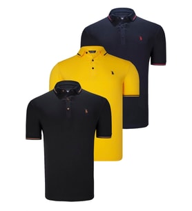 ÜÇLÜ SET T8586 DEWBERRY ERKEK T-SHIRT-SİYAH-LACİVERT-SARI