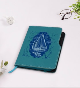 BK Gift Kişiye Özel Gemi Tasarımlı Turkuaz Termo Deri Defter-2