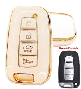 Kia Sportage Rio Soul Optima Sorento Uyumlu Smart Kumanda Kılıfı Oto Anahtarlık 4 Tuşlu Beyaz Gold