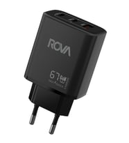 Rova SB120 67W 3 Port (2x Type-C + 1x USB-A) PD Hızlı Şarj Adaptörü – Güvenlik Sertifikalı, Siyah