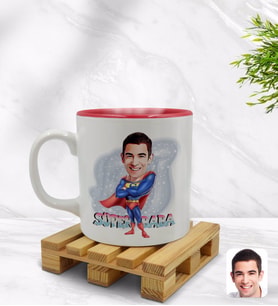 BK Gift Kişiye Özel Süper Baba Karikatürlü İçi Kırmızı Renkli Kupa Bardak Model 1