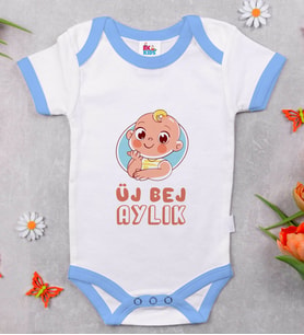 BK Kids Üj Bej Aylık Tasarımlı Mavi Bebek Body Zıbın-1