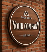 BK Gift Kişiye Özel Ahşap Logo Tabela – El Yapımı Yuvarlak Ahşap Ofis ve Mağaza Logosu, 3D Lazer Kesim İşletme Tabelası, Dekoratif Ahşap Duvar Süsü (Ceviz)