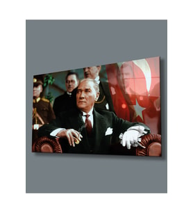 Atatürk Portresi Uv Baskılı Cam Tablo, Ev Ve Ofis Duvar Dekoru Hediyelik (Çok Renkli)