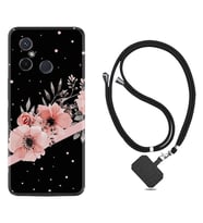 Xiaomi Redmi 12C Kılıf Resimli Boyun Askılı İpli Desenli Silikon Siyah Şerit Mermer 1298