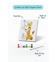 Zürafa Figürlü Çocuk Boyama Tuvali – Şövalesiz Boya Seti 20x20