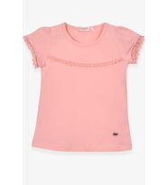 Breeze Kız Çocuk Tişört Kolları Güpürlü 2-6 Yaş, Somon