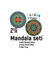 2Li Mandala Boyama Seti- 2 DESENLİ PLAKA-6 RENK AKRİLİK BOYA-2 ADET FIRÇA