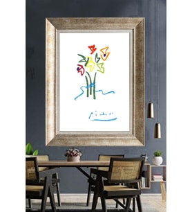 Tablore Picasso Çiçek Demeti Çerçeveli Kanvas Tablo Minimalist Renkli İllüstrasyon Duvar Dekoru