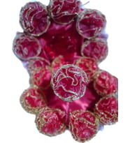Kına Gecesi Kına Sepeti 2'li Takım Ponpon Sarı Simli Kırmızı Renk (Kırmızı-Rose Gold)