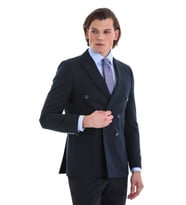 Hatemoğlu Lacivert Slim Fit Düz Sivri Yaka Kruvaze Klasik Ceket