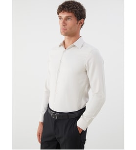 LCW BUSINESS Bej Slim Fit Uzun Kollu Armürlü Erkek Gömlek