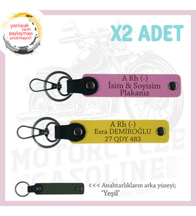 Motosiklet Severlere Özel, İsim Plaka ve A Rh (-) Kan Grubu Acil Durum x2 Anahtarlık, Sarı-Pembe-Ysl