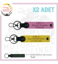 Motosiklet Severlere Özel, İsim Plaka ve A Rh (-) Kan Grubu Acil Durum x2 Anahtarlık, Sarı-Pembe-Ysl