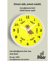 İsme Özel Gözlüklü Arı Çocuk Odası Duvar Saati Orta Boy 30 cm Beyaz Camlı Sessiz