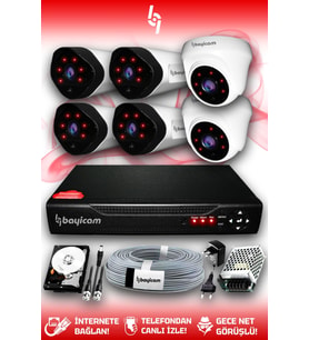 BAYICAM 6 Kameralı Uzay 2 İç Kamera Set 320 GB HDD Full HD Gece Görüşlü Güvenlik Kamerası Sistemi