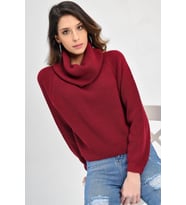 Chuba Kadın Degaje Balıkçı Yaka Kısa Selanik Triko Kazak 20W106 (Bordo)