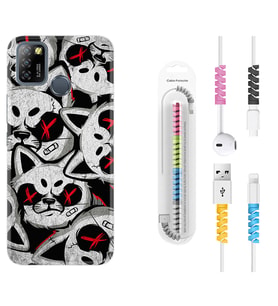 INFINIX Smart 4 5 6 Zero 8 S5 Pro Kılıf Kablo Koruma Spiral Silikon Kızgın Kediler 1781