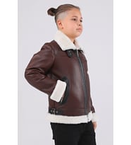 Erkek Çocuk Hakiki Deri Kürklü Mont (Kahverengi)