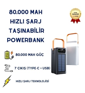 80.000 Mah Solar Güneş Enerjili Powerbank Hızlı Şarj Taşınabilir Aydınlatma Çoklu Çıkış
