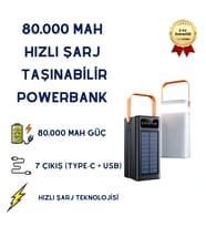 80.000 Mah Solar Güneş Enerjili Powerbank Hızlı Şarj Taşınabilir Aydınlatma Çoklu Çıkış