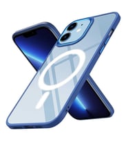 Coverzone iPhone 12 ile uyumlu K?l?f Wireless ?arj �zellikli Metal buton Z-Krom MagSafe ile uyumlu ?effaf Transparan Double Color Silikon Kapak Lacivert