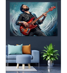 Gitar Çalan Rockçı Ve Ateş Dekoratif Kanvas - Mdf Ahşap Tablo