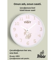 İsme Özel Sevimli Tavşan Çocuk Odası Duvar Saati Orta Boy 30 cm Beyaz Camlı Sessiz