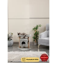Yıkanabilir Kedi Tırmalama Ve Oyun Evi - Oslo Beyaz (Açık Gri)