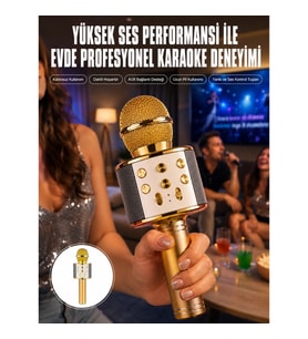 Mey İthalat® Karaoke Mikrofon Dahili Hoparlörlü Sd-usb-aux Girişli Bluetooth Hoparlör