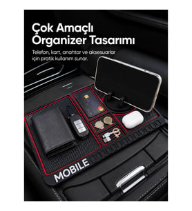 Mey İthalat® Araç İçi Kaydırmaz Organizer Mat Telefon Standlı Çok Amaçlı Konsol Düzenleyici
