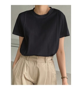 Kadın Kısa Kollu Çizgi Detaylı Basic Tişört Süprem Kumaş Yazlık Rahat T-Shirt