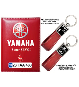 Plakanıza Özel Yamaha Logolu Kırmızı Ruhsat Kabı ve Anahtarlık