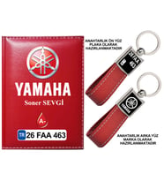 Plakanıza Özel Yamaha Logolu Kırmızı Ruhsat Kabı ve Anahtarlık