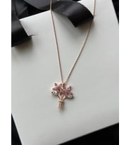 925 Gümüş Rose Kaplama Pembe Kuvars Buket Kolye