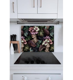 50x60cm - Cam Ocak Koruyucu - Çiçek Kadın Desenli
