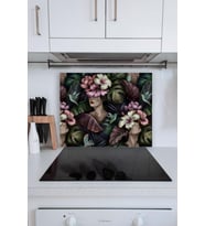 50x60cm - Cam Ocak Koruyucu - Çiçek Kadın Desenli