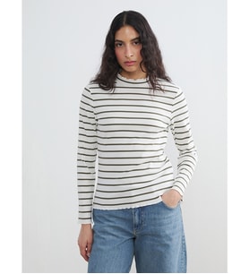 LCW Modest Yeşil Fırfırlı Dik Yaka Çizgili Kadın Body