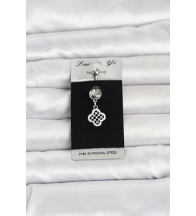 316L Cerrahi Çelik Zirkon Taşlı Sallantılı Yonca Model Göbek Piercing 5886 - SSSSSS6552-9598