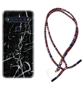 TCL 10L 10 Plus 10SE 20E 20SE 30 L7 Kılıf Boyun Asklı Rasta Silikon Black Marble 3 1382