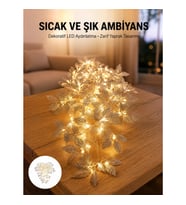 Mey İthalat® Gümüş Yaprak Tasarımlı LED Işık Pilli Ev ve Vitrin Dekoru