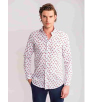 Nar Çiçeği Erkek Slim Fit Desenli Brent Düğmeli Yaka Uzun Kol Gömlek - 58342