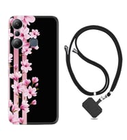 Infınix Hot 20i Kılıf Resimli Boyun Askılı İpli Desenli Silikon Pink Flowers 3 1393