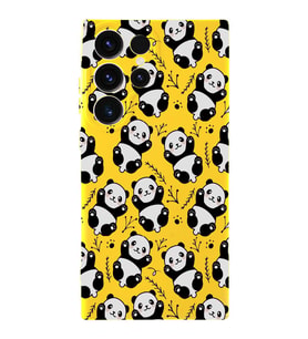 Samsung Galaxy S23 Ultra Uyumlu Lansman Kılıf Panda Tasarımlı İçi Kadife Kapak-Sarı (Şeffaf)