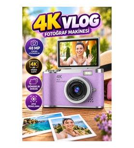 48 MP 4K Vlog Fotoğraf Makinesi Dönebilir Ekranlı Autofocus ve Flash Özellikli Mor
