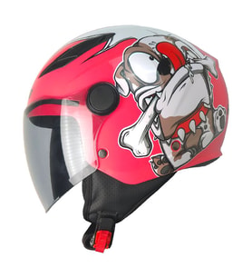 FR215 Dog Pink Motosiklet Kaskı Yarım Kids Motorcu Kask Pembe