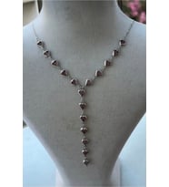 Kadın Kalpli Zirkon Taşlı Gümüş Renk Özel Tasarım Y Model Kolye (Açık Pembe)
