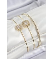 Pirinç Zirkon Taşlı Baget Model Gold Renk Vip 3'lü Kadın Bileklik 5886 - GLST6889-4511