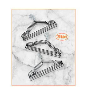 Siyah Silikon Kaplı Metal Elbise ve Pantolon Askısı 20’li Set